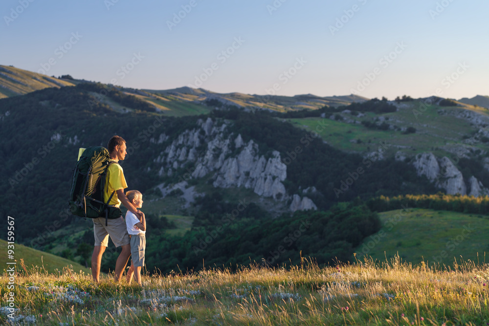 Father and son hiking