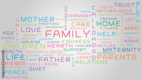 Family words on the gradient background with different color schemes inside