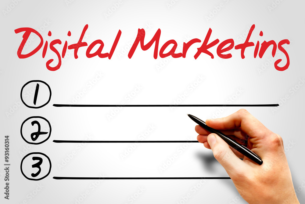 Digital Marketing blank list, business concept Digital Marketing blank list, business concept
