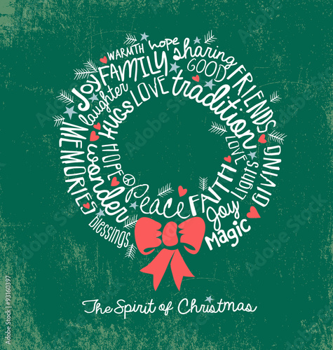 handwritten word cloud Christmas Wreath Holiday Greeting Card 
