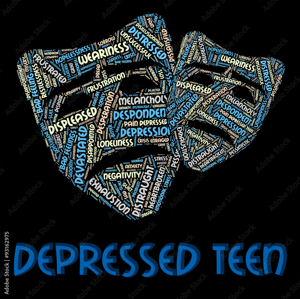 Obraz premium Depressed Teen Indicates Adolescent Text And Hopeless