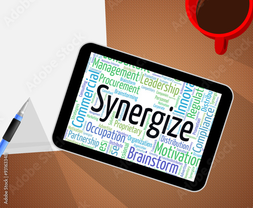Synergize Word Indicates Work Together And Collaboration photo