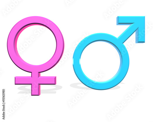 3D illustration of Male and female symbol on white background