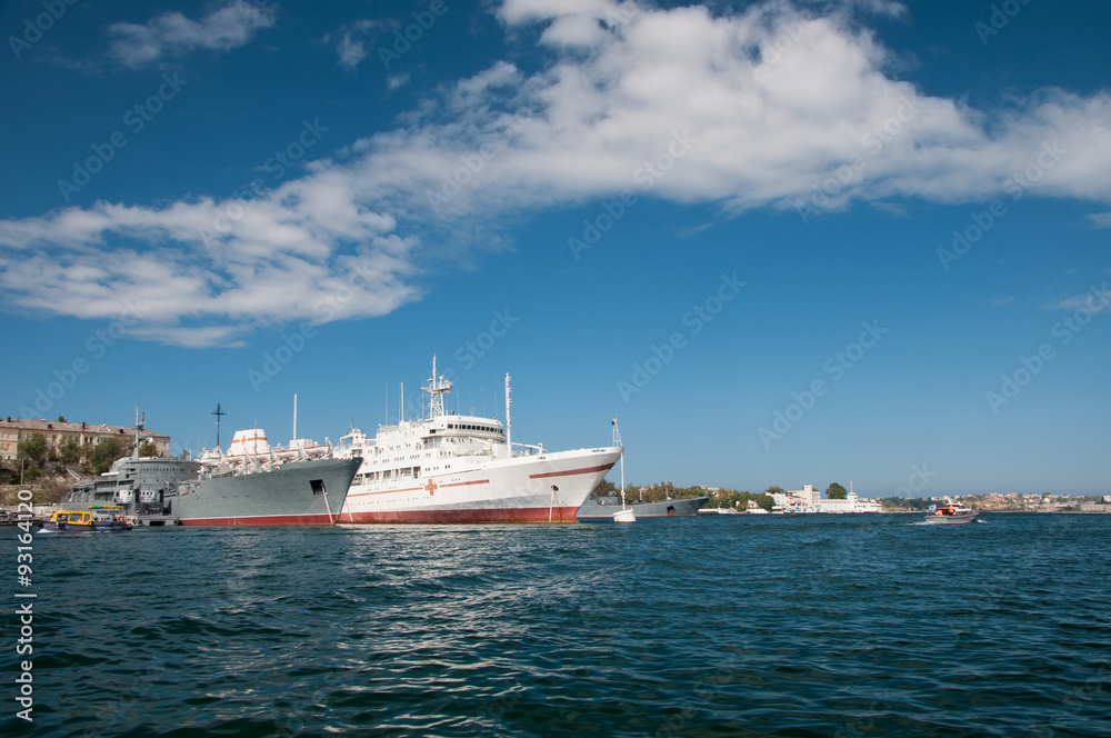 Anchored navy ships, southern bay of Sevastopol, Crimea
