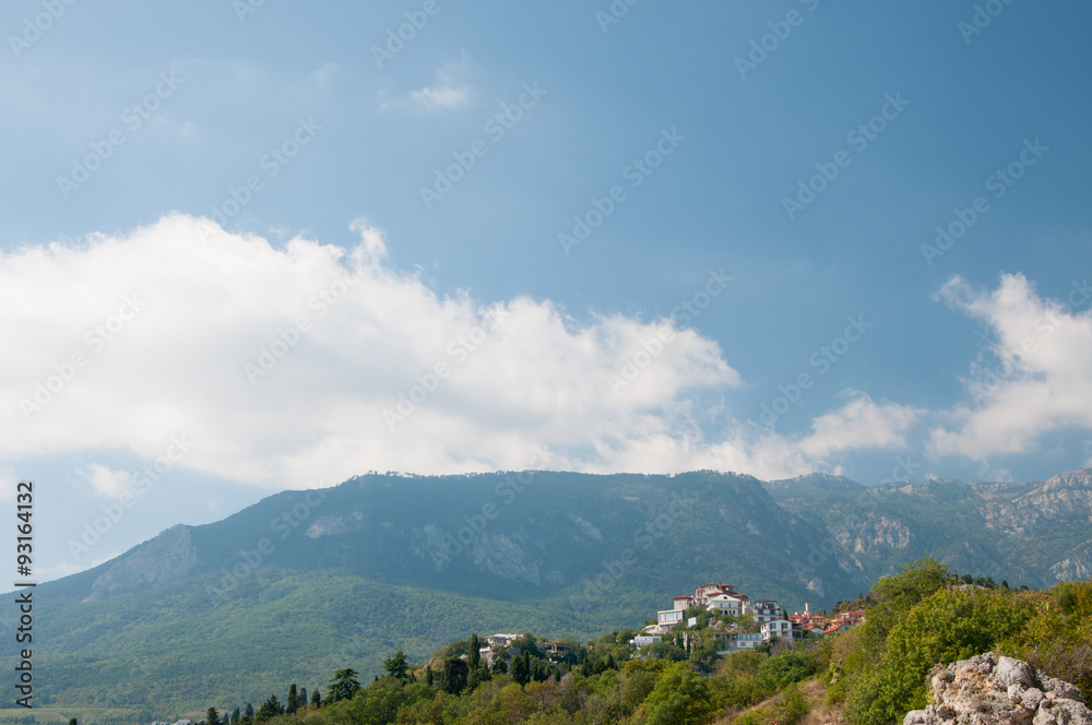 Gurzuf village and crimean mountains in the background, Crimea