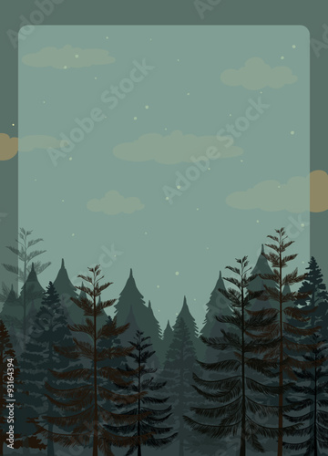 Scene of pine forest at night