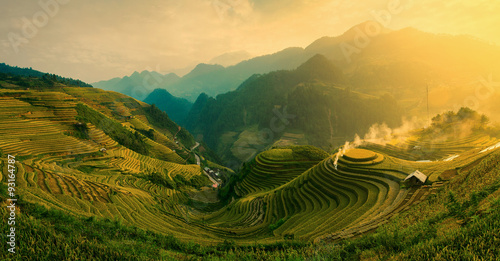 Rice fields on terraced of Mu Cang Chai , Vietnam.