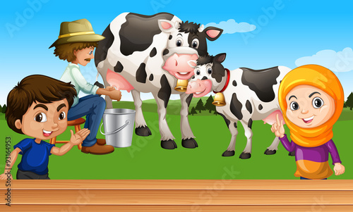 Farmer milking a cow