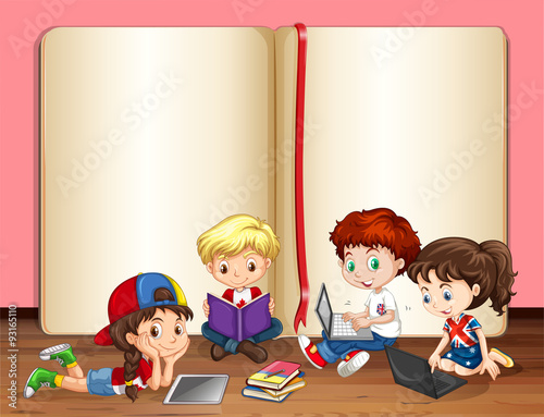 Children working on computer in a room