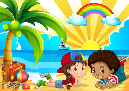 Children having fun on the beach