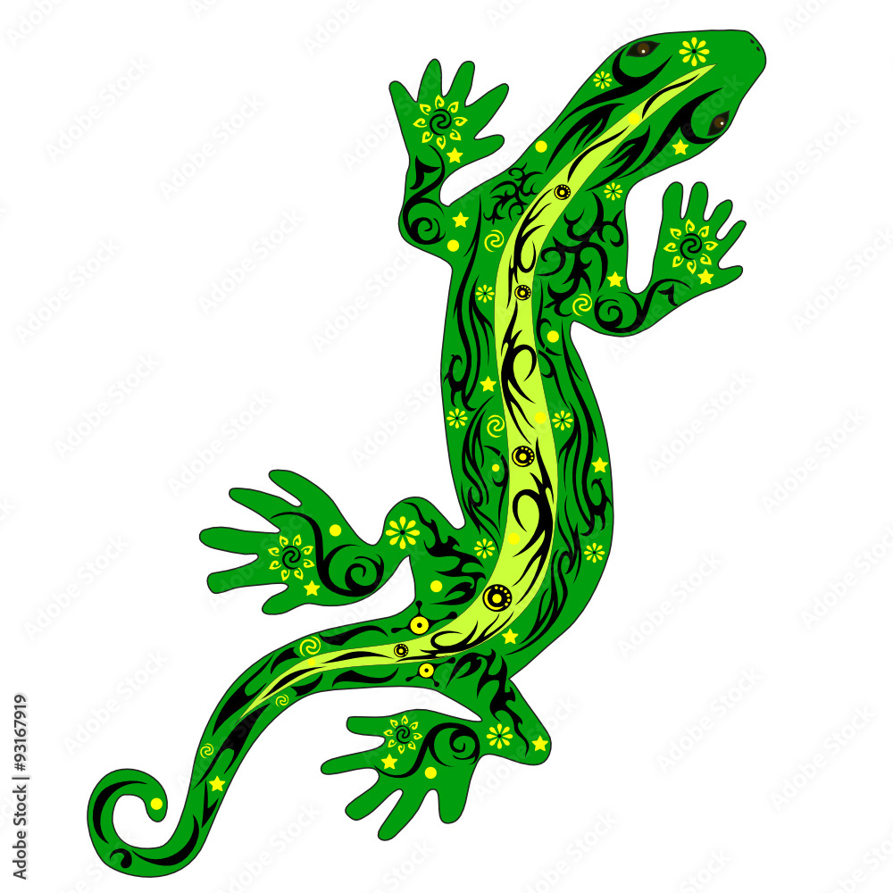 the-lizard-with-a-pattern-a-reptile-an-iguana-creeps-on-top-a-gecko-with-drawing-a-skin-with-flowers-an-animal-a-vector-stock-vector-adobe-stock