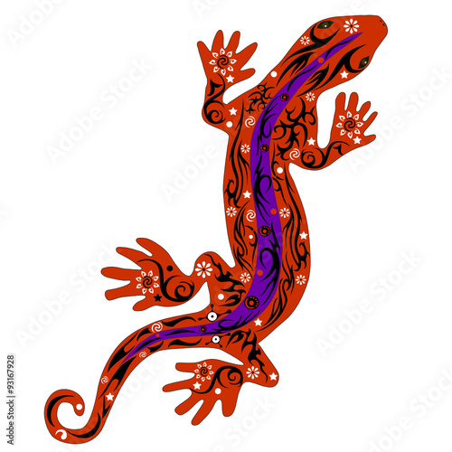 The lizard with a pattern, a reptile an iguana, creeps on top, a gecko with drawing, a skin with flowers, an animal a vector,