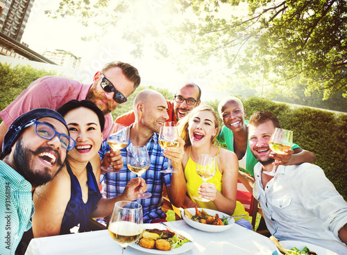 Friends Dining Outdoors Party Cheerful Concept