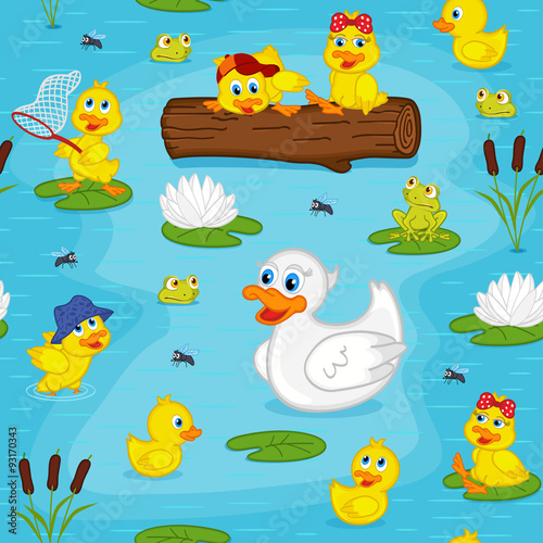 seamless pattern with ducks on lake - vector illustration  eps