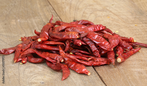dried red chili on wooden table