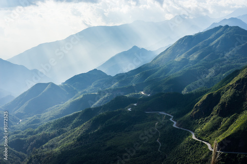 mountain view en route  from Sapa Vietnam with sun ray 