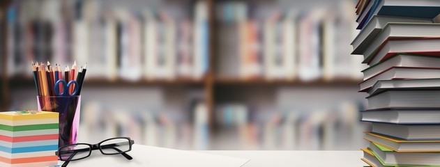 Composite image of students desk