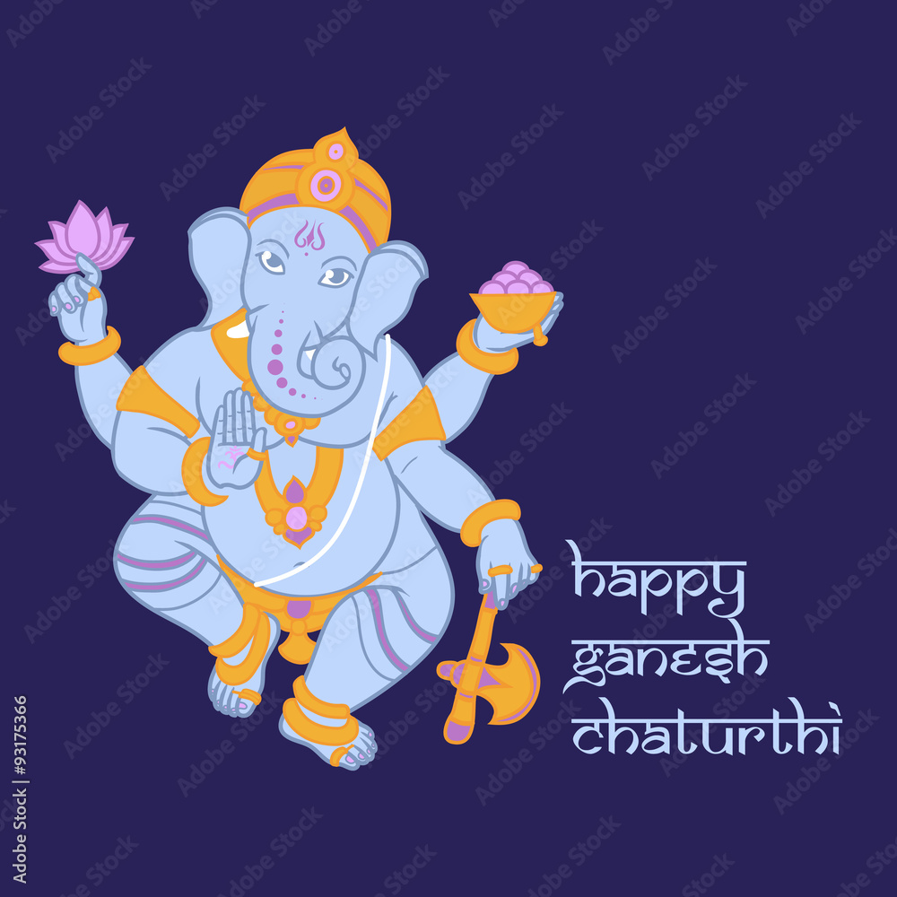 Cartoon vector elephant head God Ganesha. Invitation cards Dawali Holiday or Ganesh Chaturthi. Stock Vector | Adobe Stock Cartoon vector elephant head God Ganesha. Invitation cards Dawali Holiday or Ganesh Chaturthi. Stock Vector | Adobe Stock