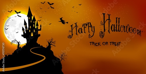 Halloween  background haunted castle in scary on night