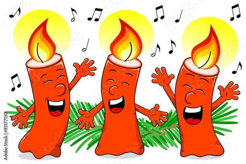 Cartoon Weihnachtskerzen singen ein Weihnachtslied 