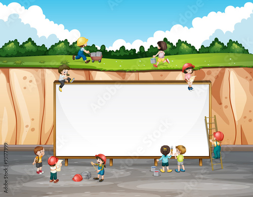 Banner design with children and cliff