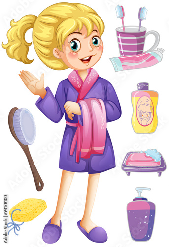 Woman in bathrobe and bathroom set