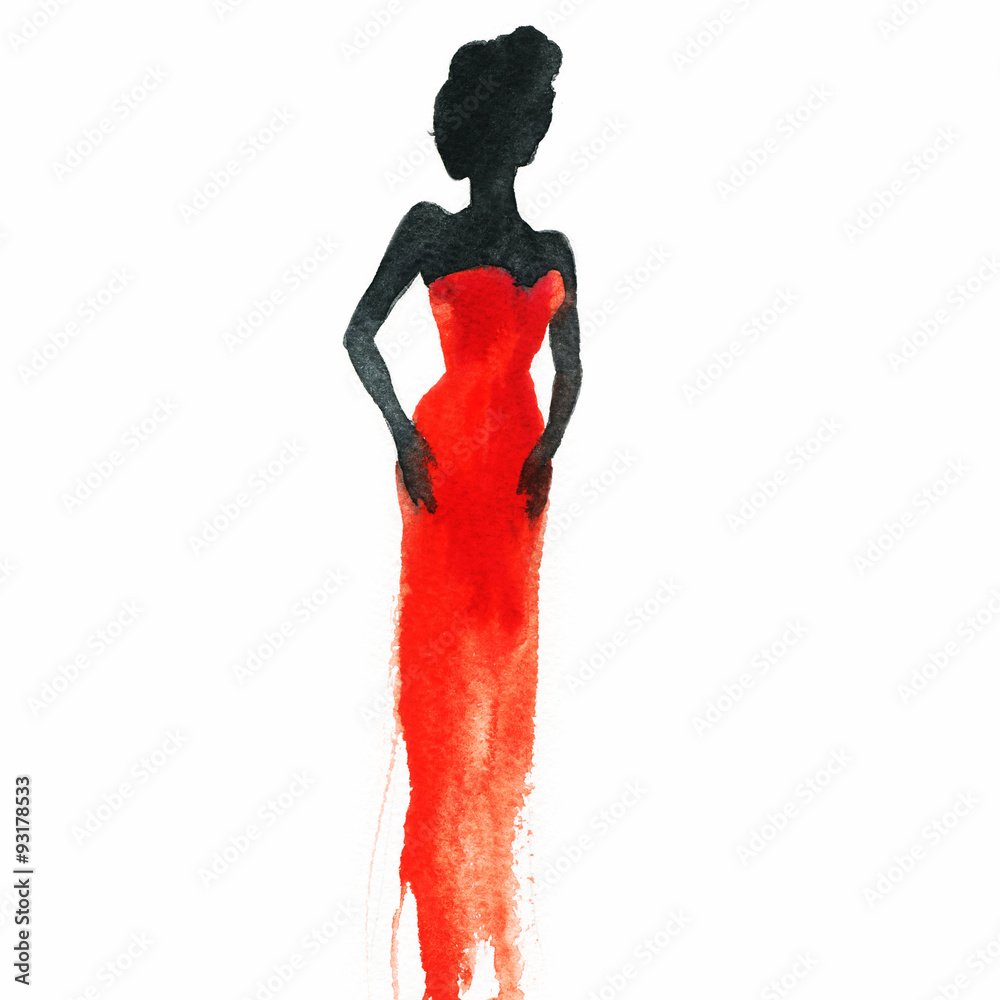 woman with elegant dress .abstract watercolor .fashion background Stock ...