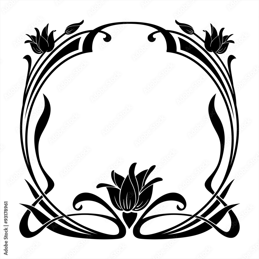 round decorative floral frame in the art Nouveau style Stock Vector