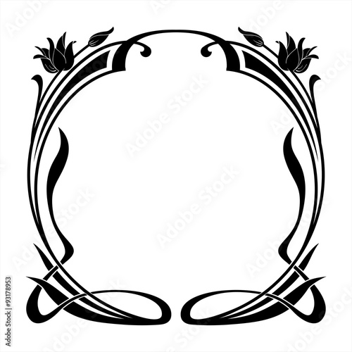 black round decorative floral frame in the art Nouveau style