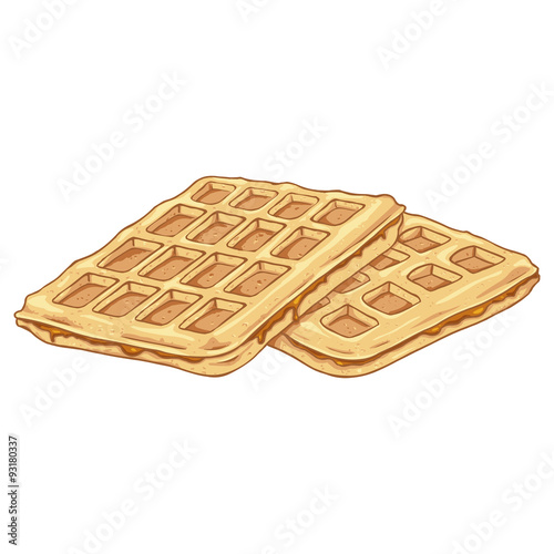 Vector Cartoon Belgian Waffles with Caramel.