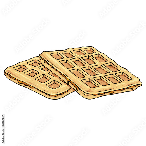 Vector Cartoon Belgian Waffles with Caramel.