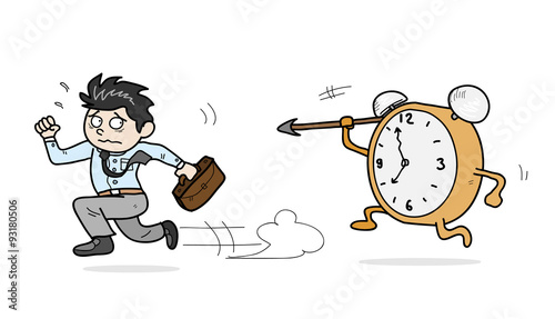 Against the Time, a hand drawn vector illustration of a worker racing against the time. photo