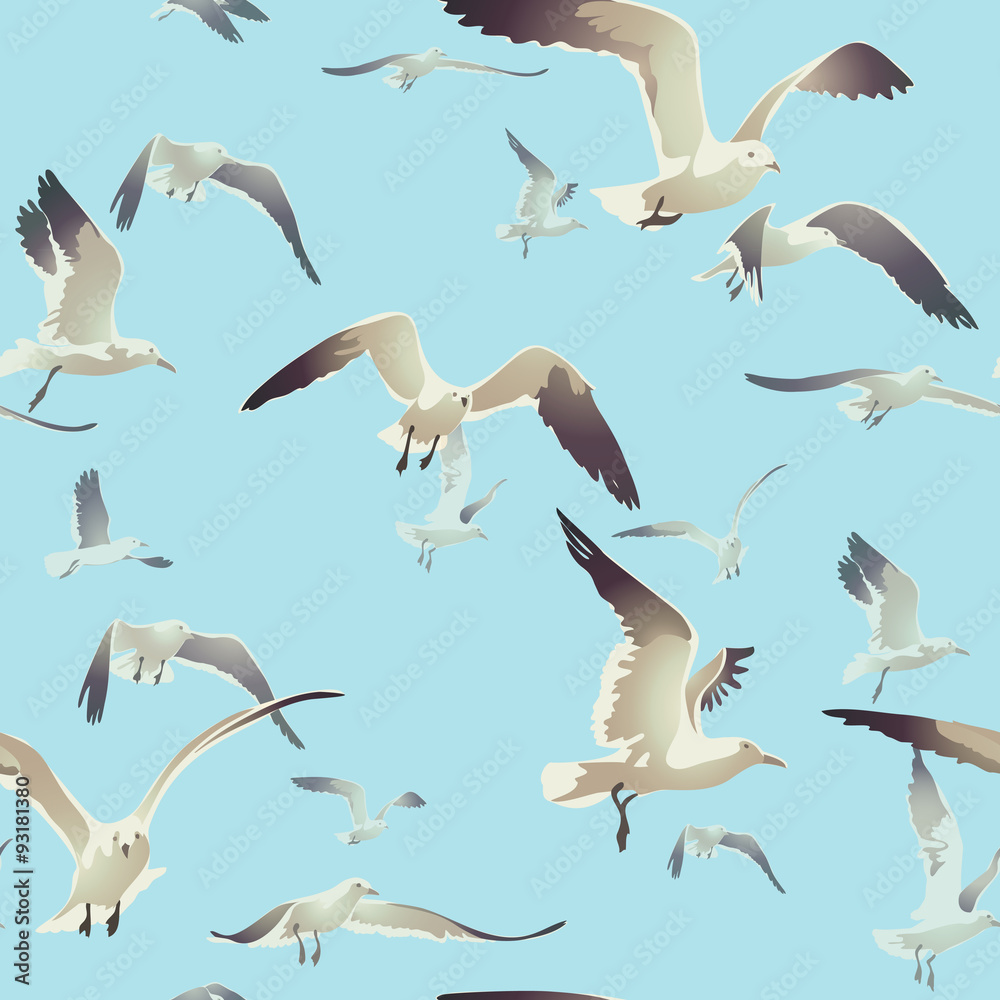 Naklejka premium seamless texture with a flock of seagulls flying