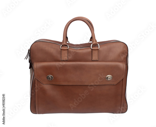 luxury leather handbag or briefcase isolated on white background