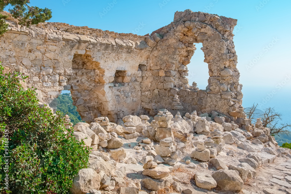 Monolithos Castle ruins. Rhodes, Greece