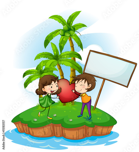 Man and woman in love on island