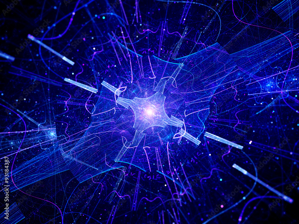 Fototapeta premium Wielowymiarowe niebieskie świecące źródło kwantowe