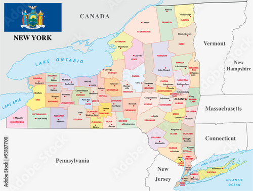 new york administrative map with flag