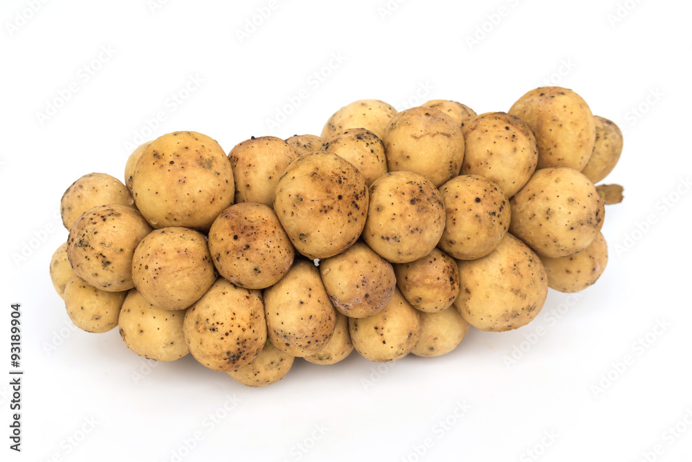 Longkong fruit or Lansium parasiticum is tropical fruit in south east Asia on white background