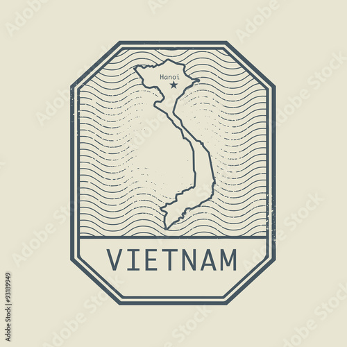 Stamp with the name and map of Vietnam
