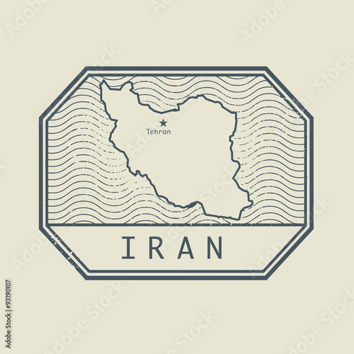 Stamp with the name and map of Iran