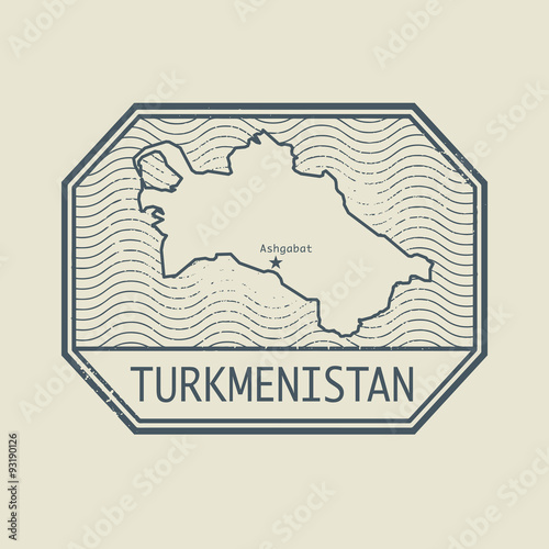 Stamp with the name and map of Turkmenistan
