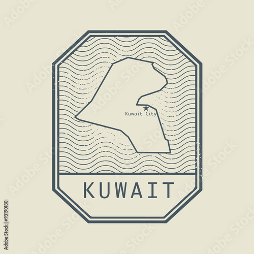 Stamp with the name and map of Kuwait