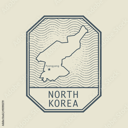 Stamp with the name and map of North Korea