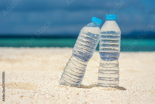 Bottled water on a hot day at the beach