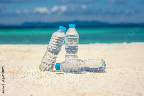 Bottled water on a hot day at the beach