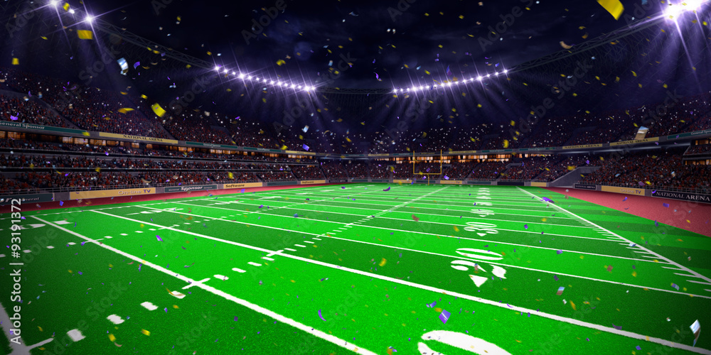 Night stadium arena Football field championship win.blue toning