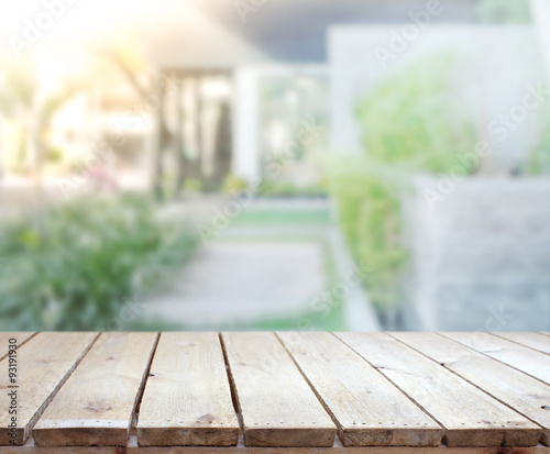 Table Top And Blur Building Of Background