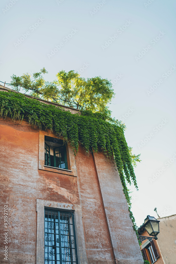Corner house with roof garden in Rome, Italy.