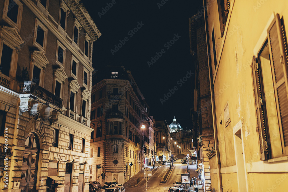 Streets of Rome at night.